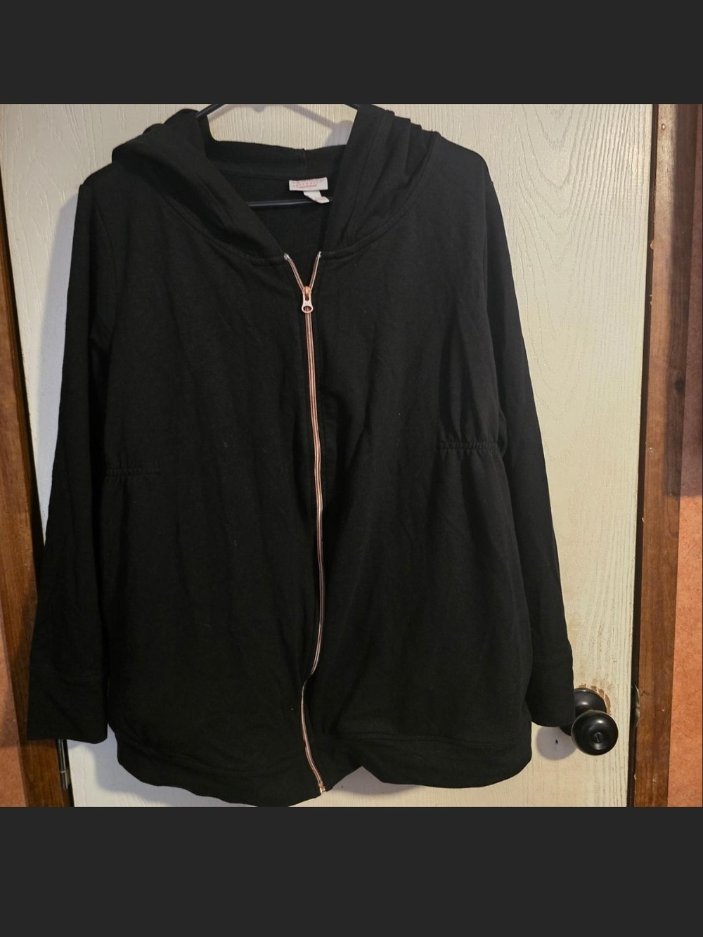 Isabel Maternity by Ingrid & Isabel Black Hooded Zip Jacket with Rose-Gold Trim